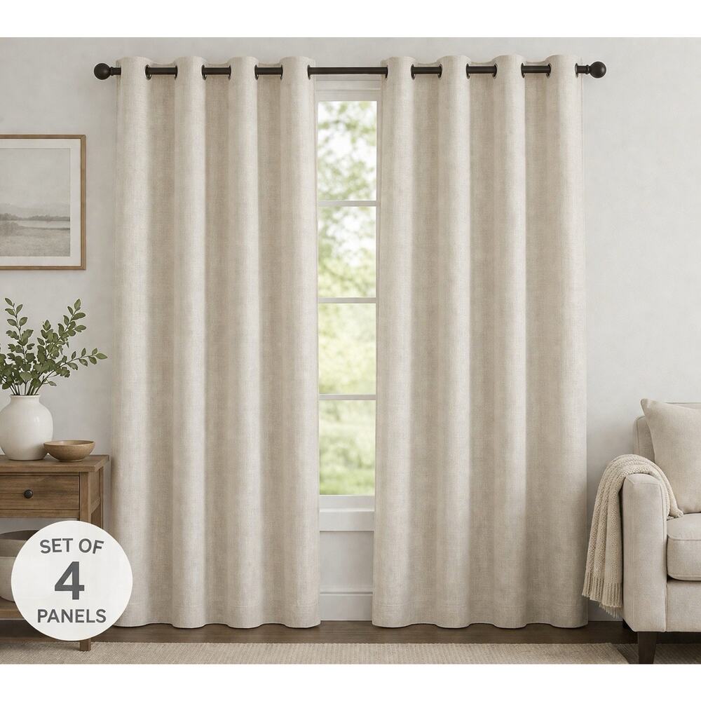 Thalia Sodi Linen Blend Curtain Panels Set of 4 Beige 37x83 Grommet Top